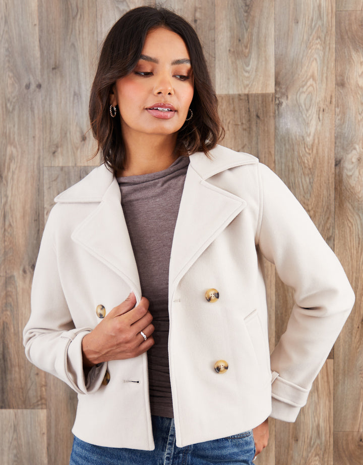 Cream Faux Wool Cropped Trench Coat