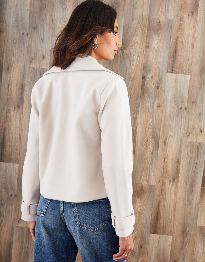 Cream Faux Wool Cropped Trench Coat