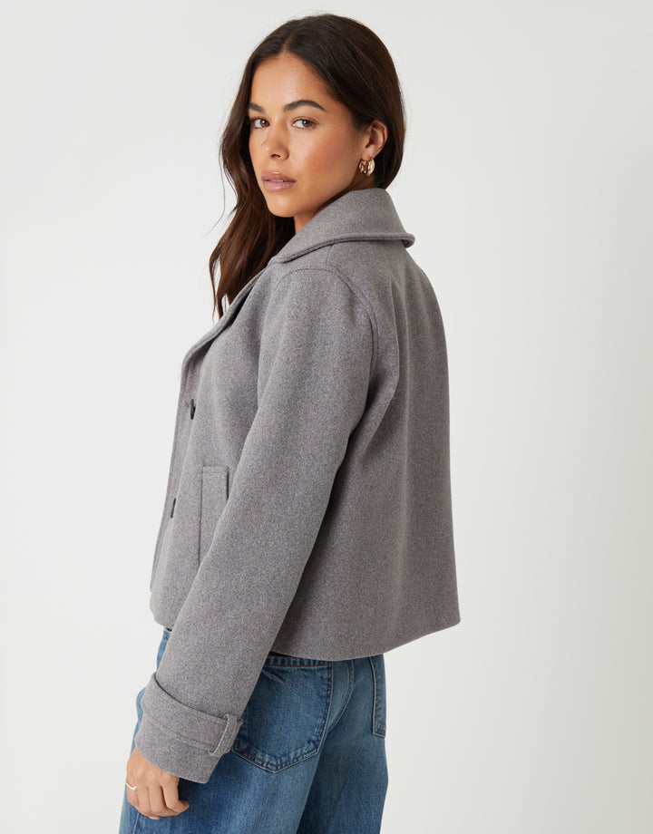 Grey Faux Wool Cropped Trench Coat