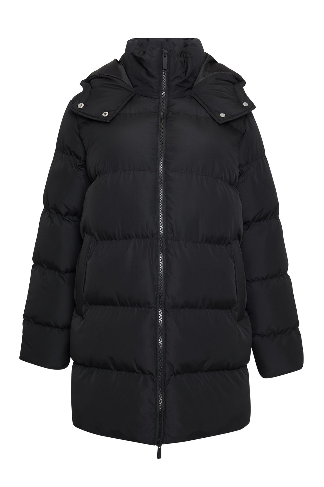 Black Mid Length Hooded Puffer Coat