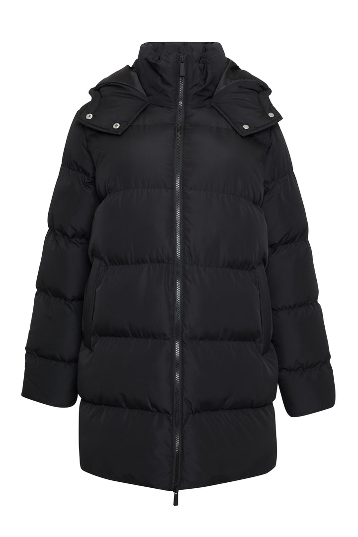 Black Mid Length Hooded Puffer Coat