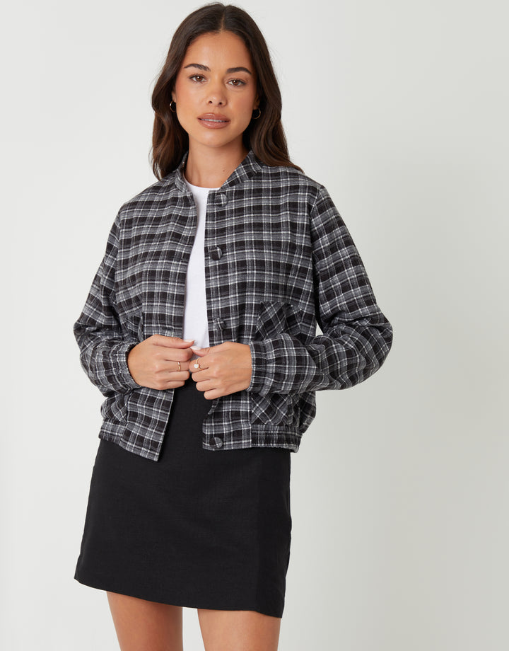 Mono Check Patch Pocket Bomber Jacket