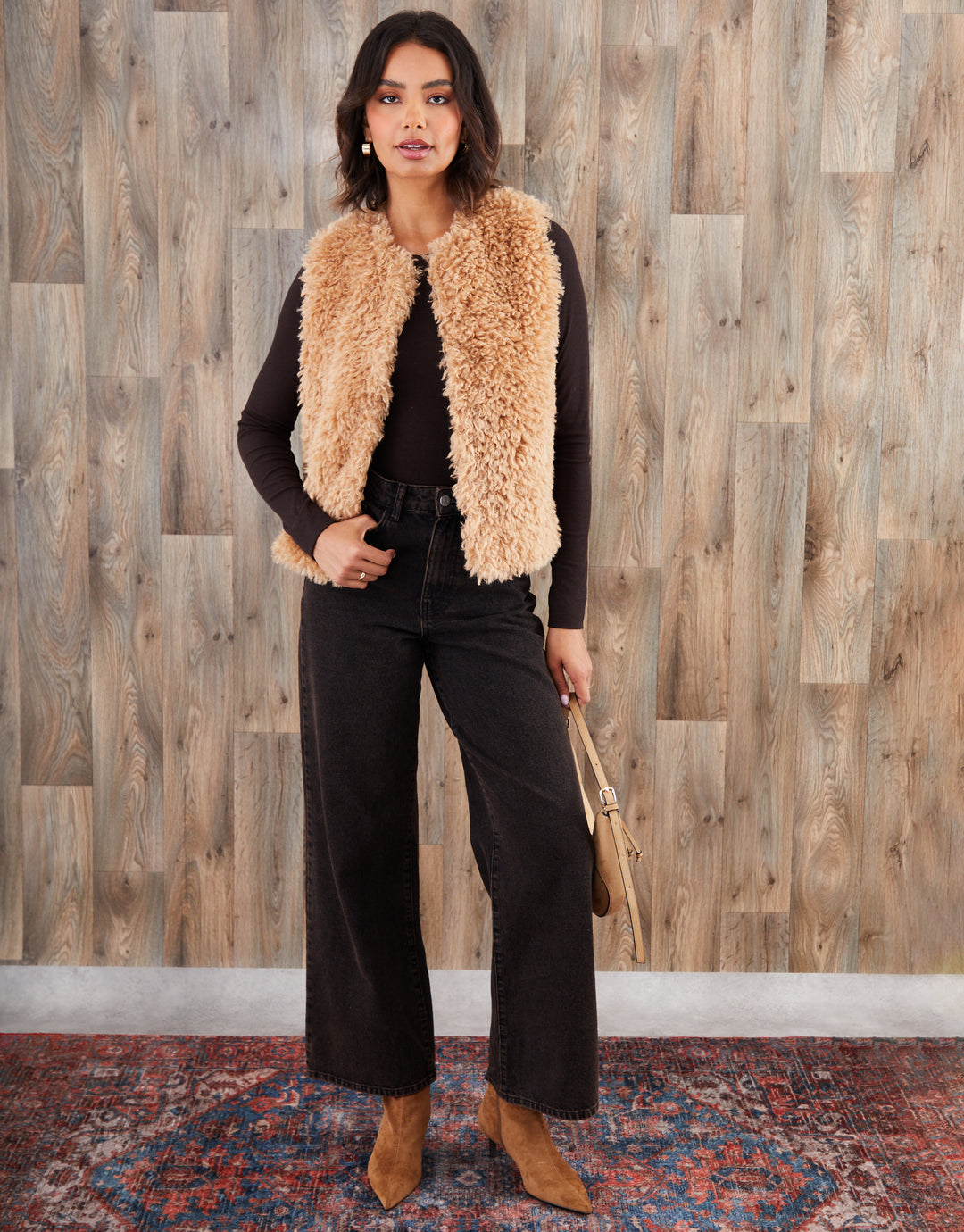 Camel Brown Faux Fur Gilet