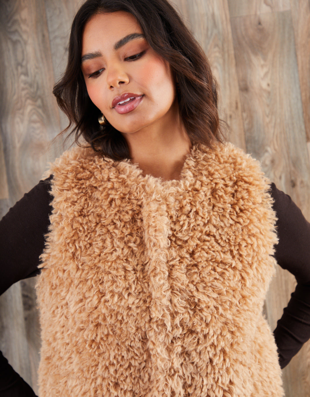 Camel Brown Faux Fur Gilet