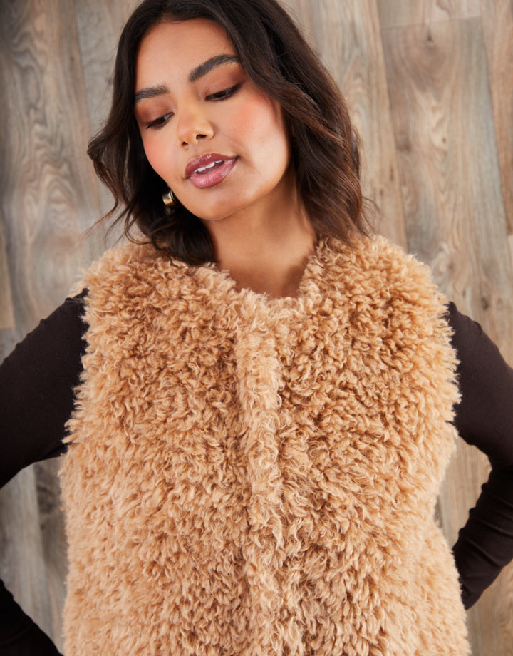 Camel Brown Faux Fur Gilet