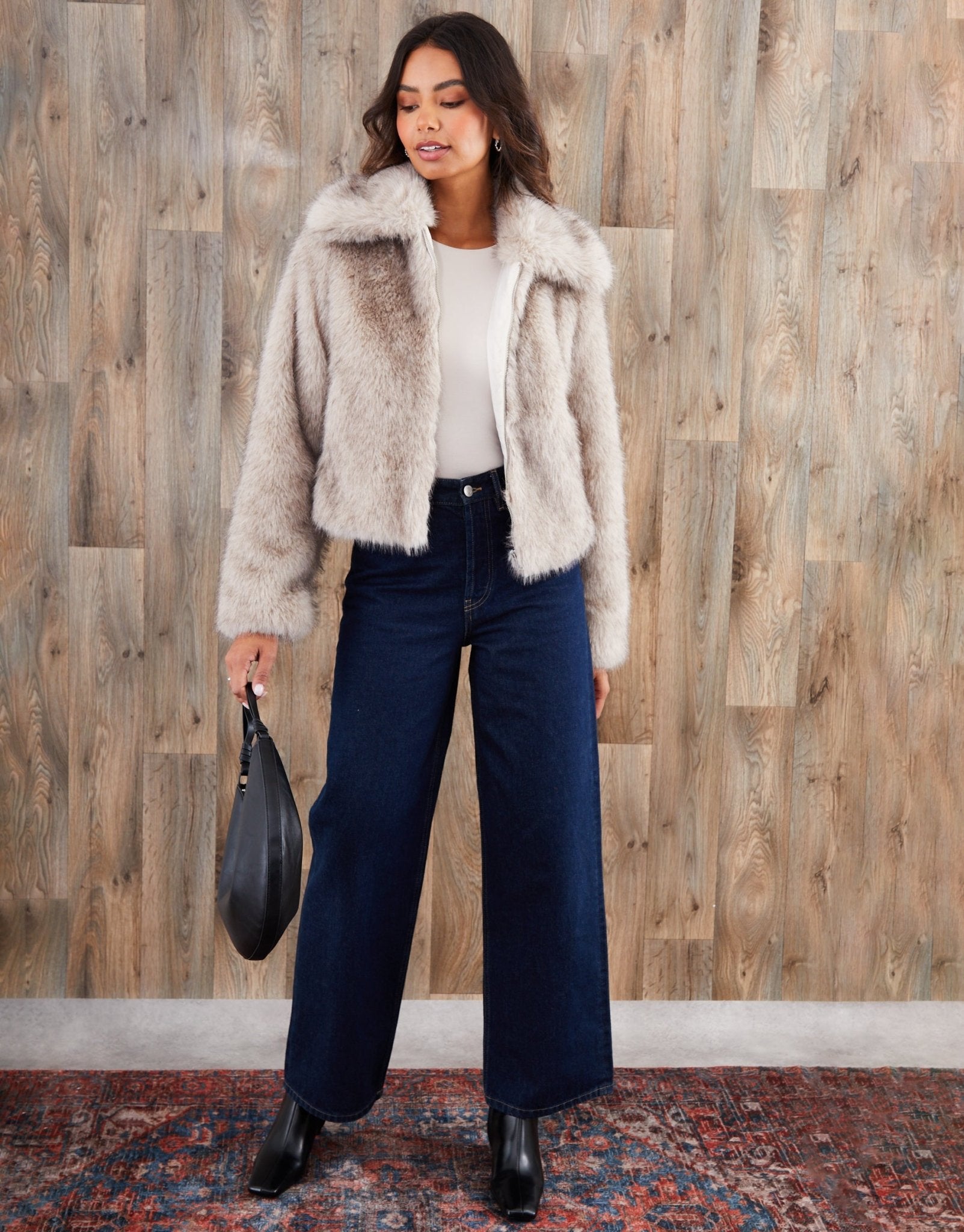 Threadbare Women's Mushroom Faux Fur Zip Through Coat