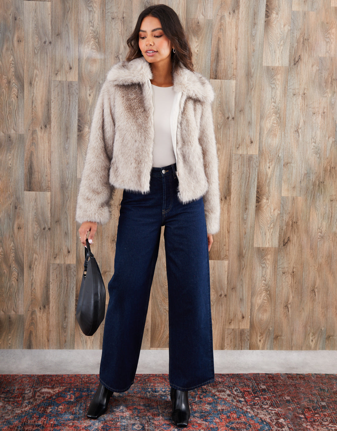 Mushroom Faux Fur Zip Through Coat