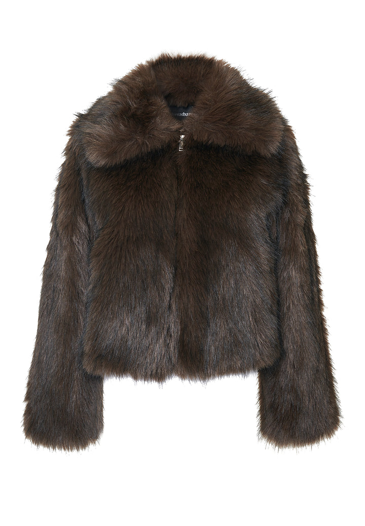 Chocolate Brown Faux Fur Zip Through Coat