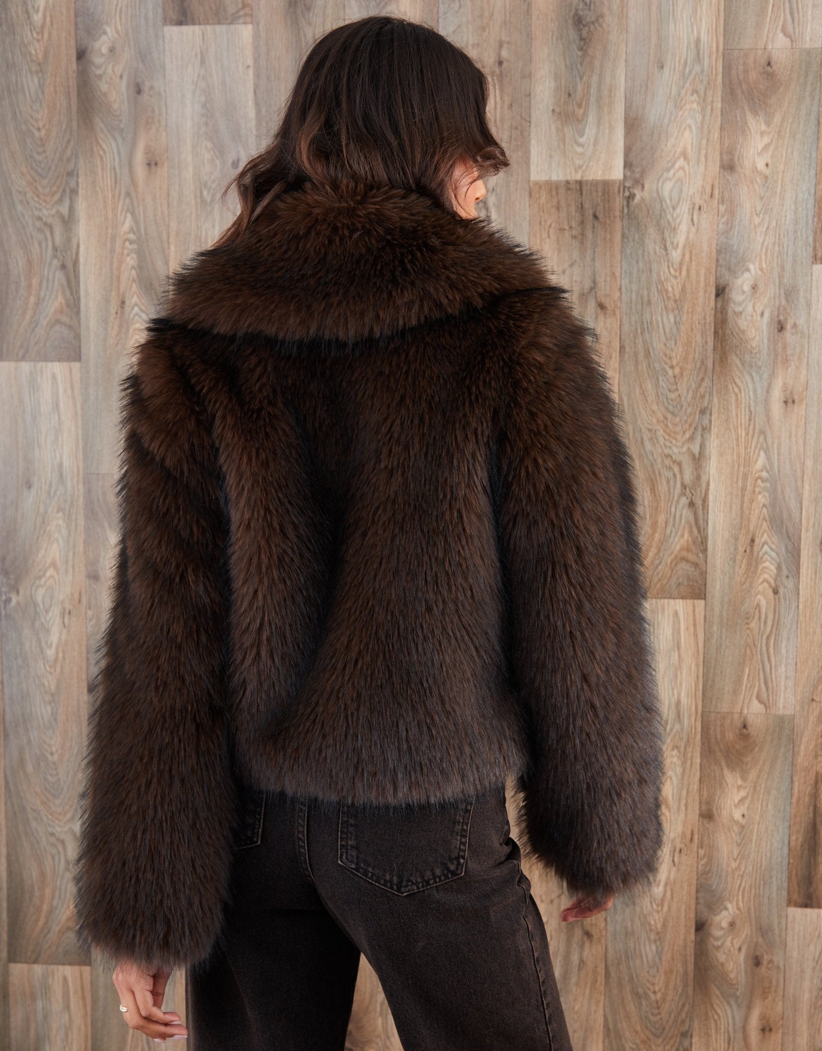 Threadbare Women's Faux Fur Zip Through Coat in Chocolate