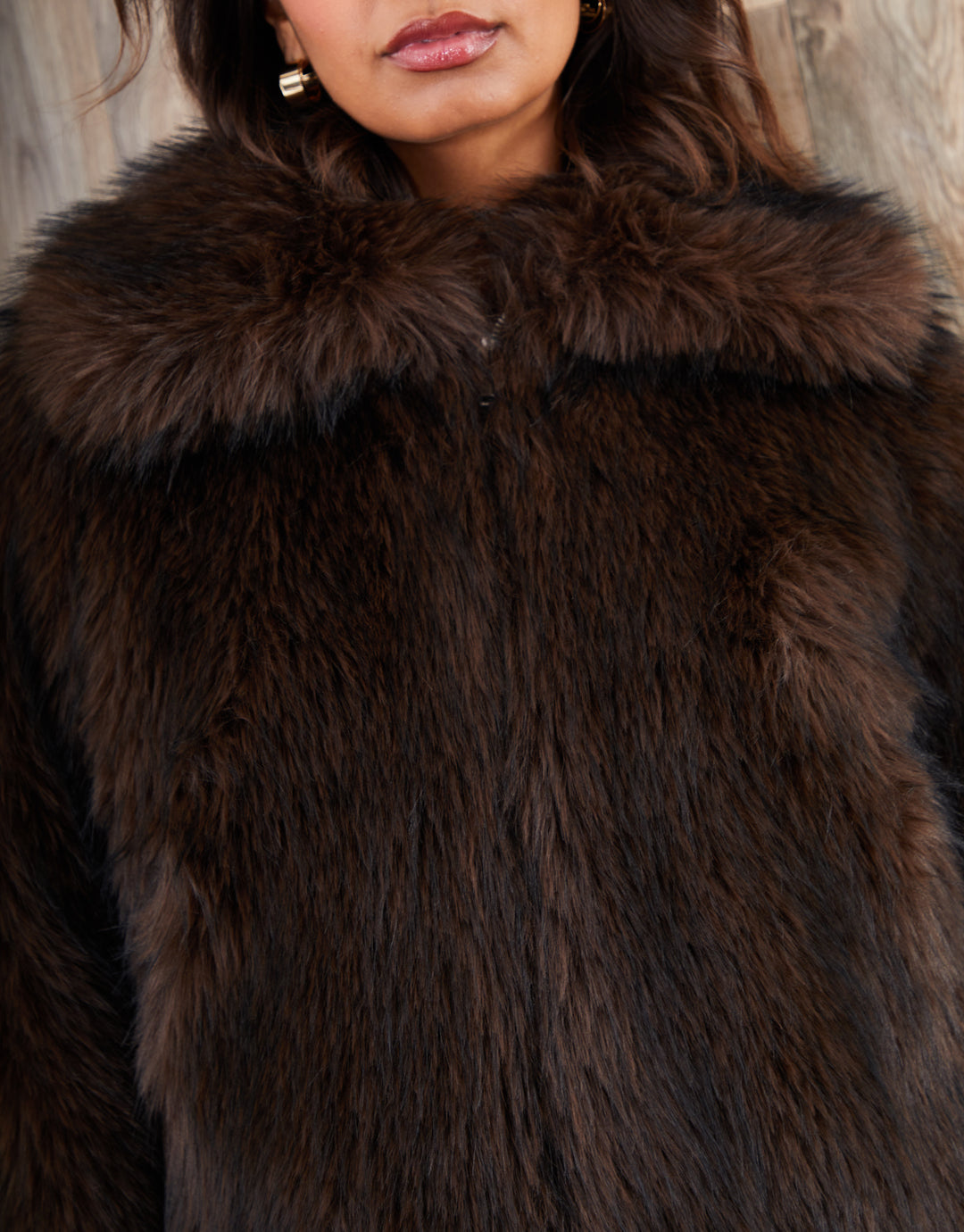 Chocolate Brown Faux Fur Zip Through Coat