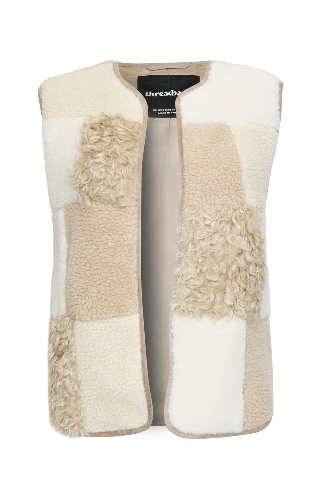 Cream Patchwork Borg Gilet