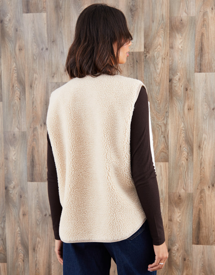 Cream Patchwork Borg Gilet