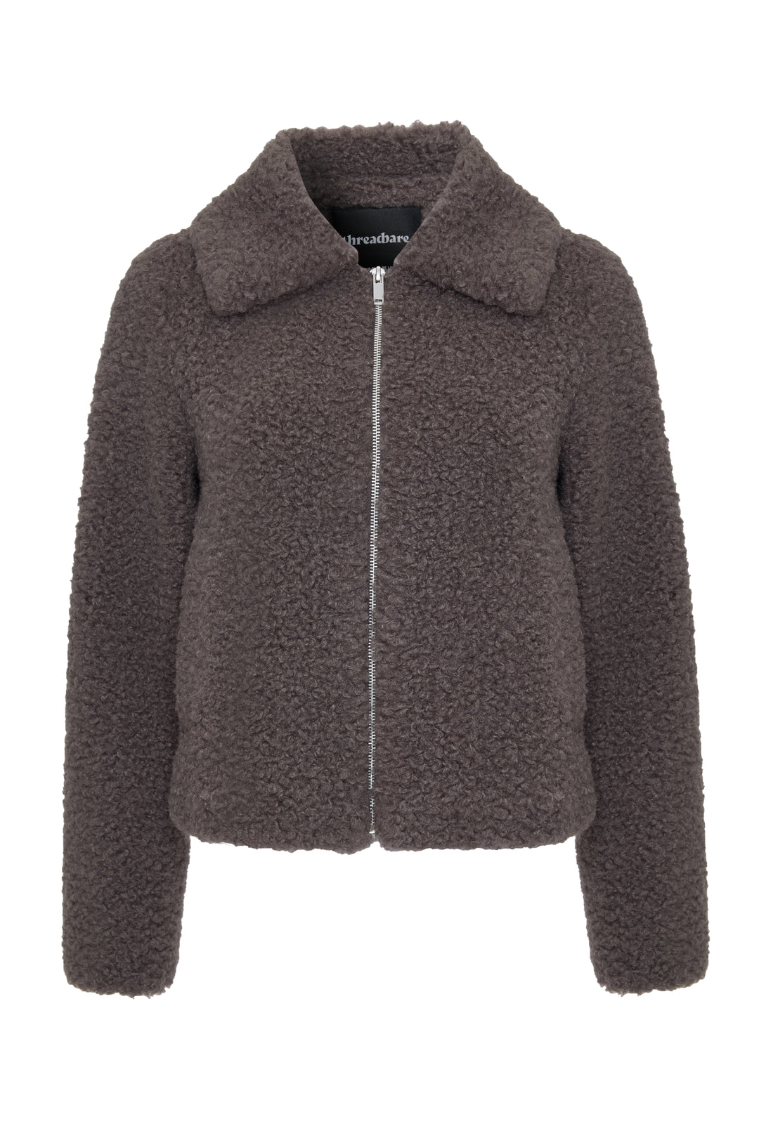 Grey Collared Zip Up Borg Bomber Jacket