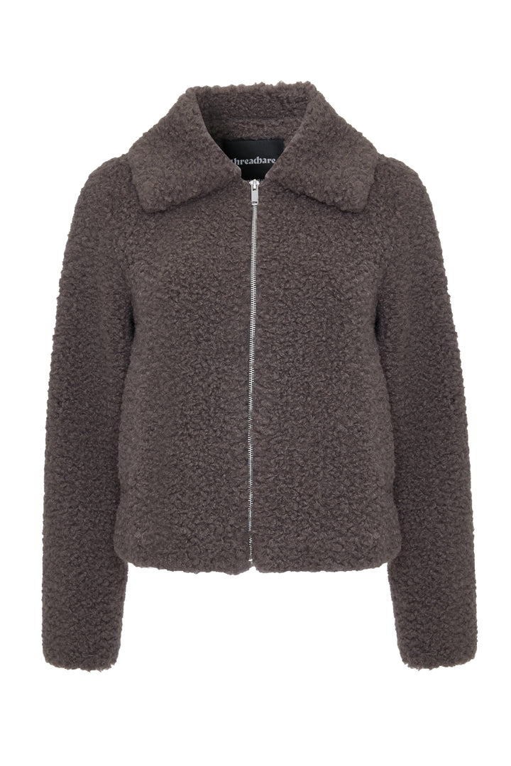 Grey Collared Zip Up Borg Bomber Jacket