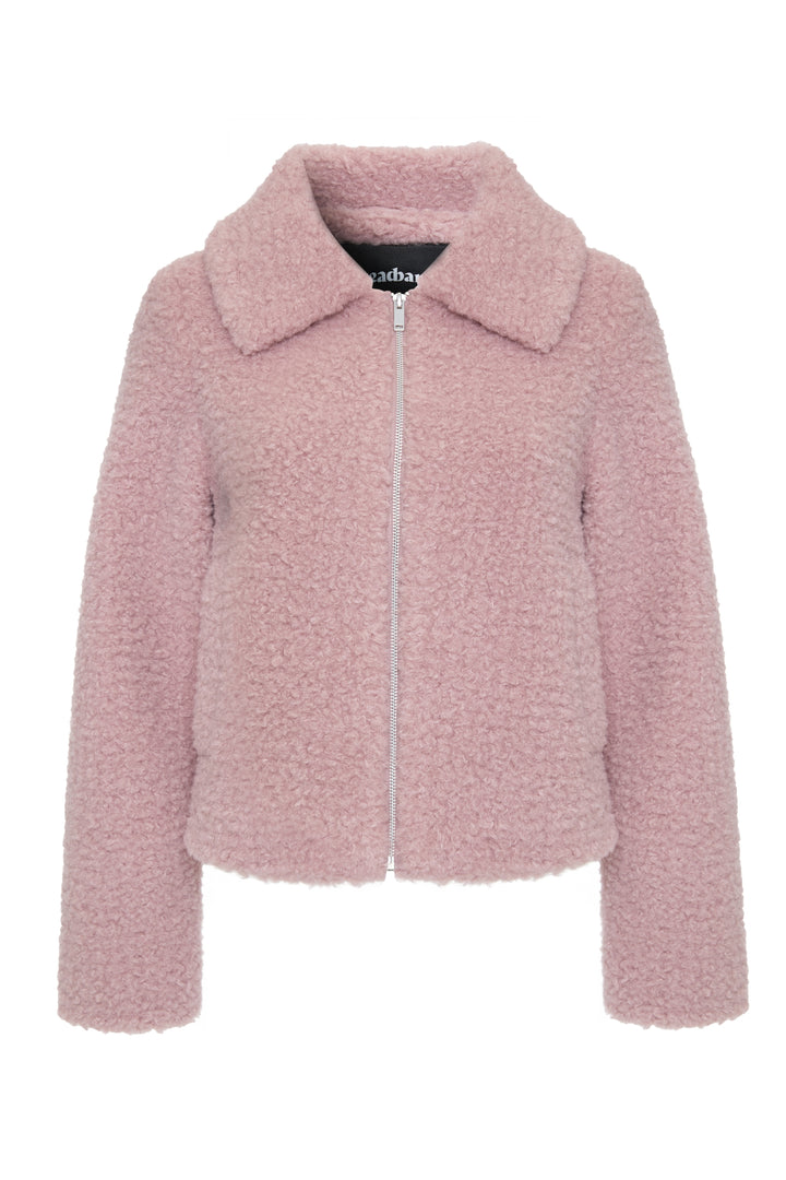 Pink Collared Zip Up Borg Bomber Jacket