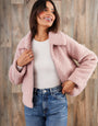 Pink Collared Zip Up Borg Bomber Jacket