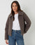 Collared Zip Up Borg Bomber Jacket in Grey