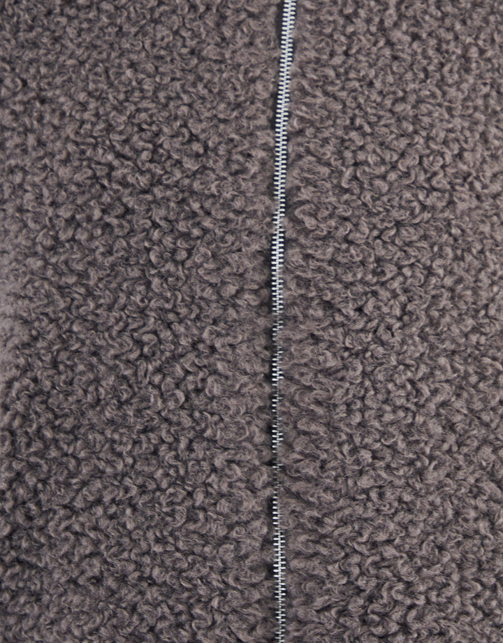 Grey Collared Zip Up Borg Bomber Jacket