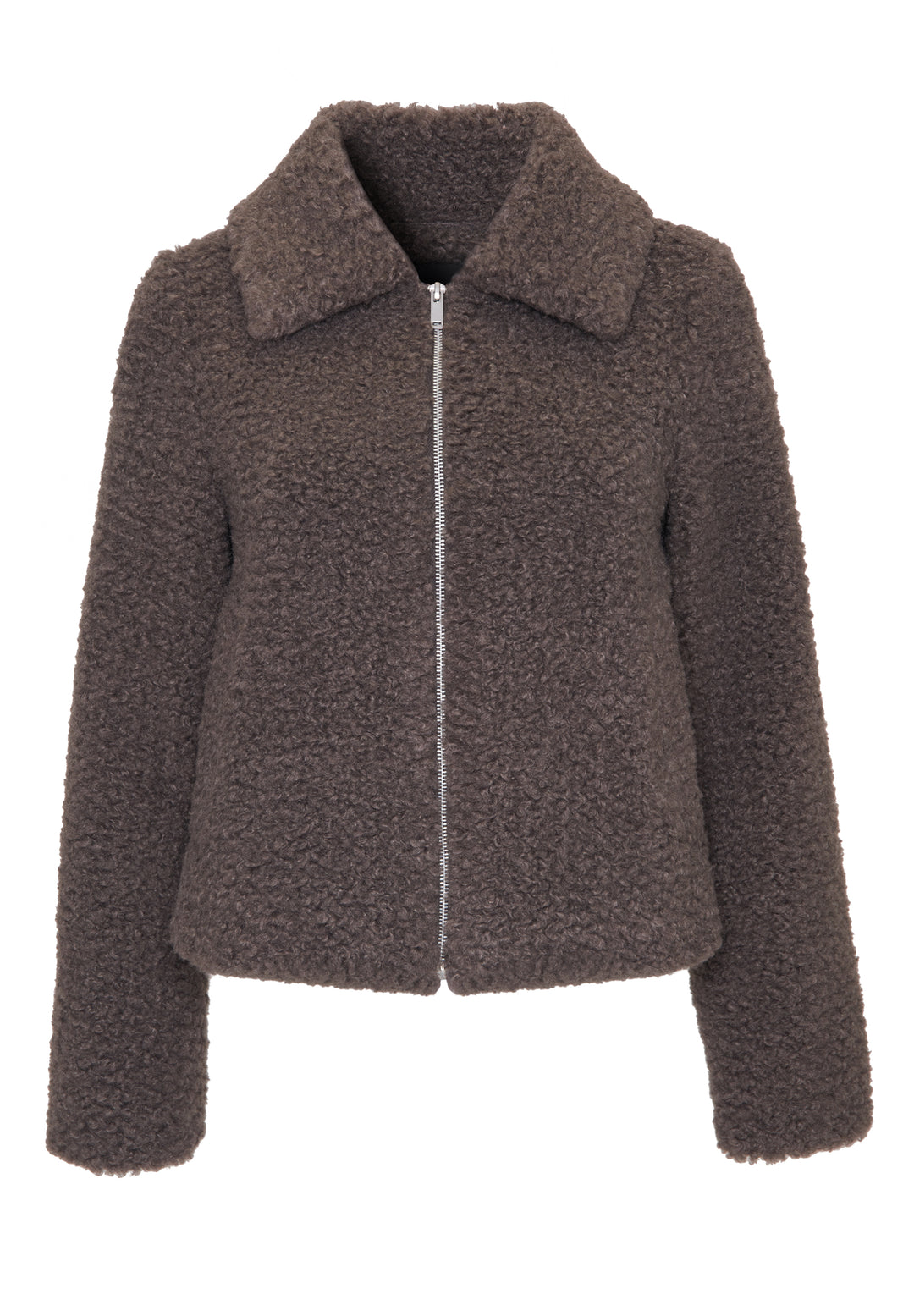 Threadbare Collared Zip Up Borg Bomber Jacket in Grey - flat lay