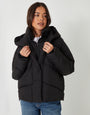 Black Hooded Double Collar Puffer Jacket