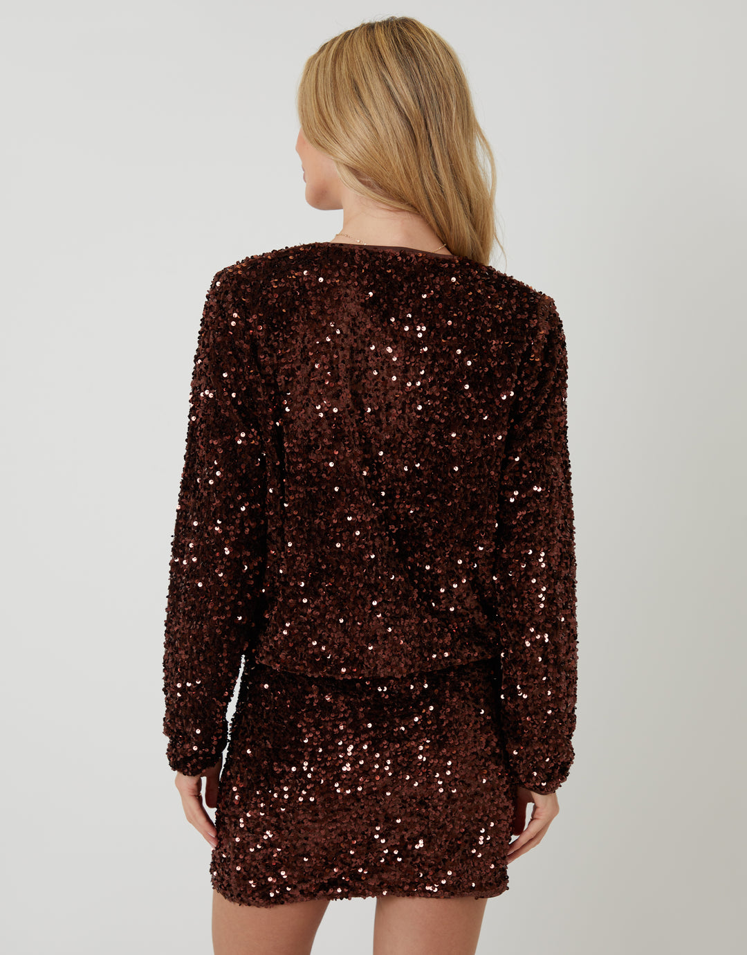 Chocolate Brown Sequin Zip Up Bomber Jacket