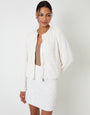 White Sequin Zip Up Bomber Jacket