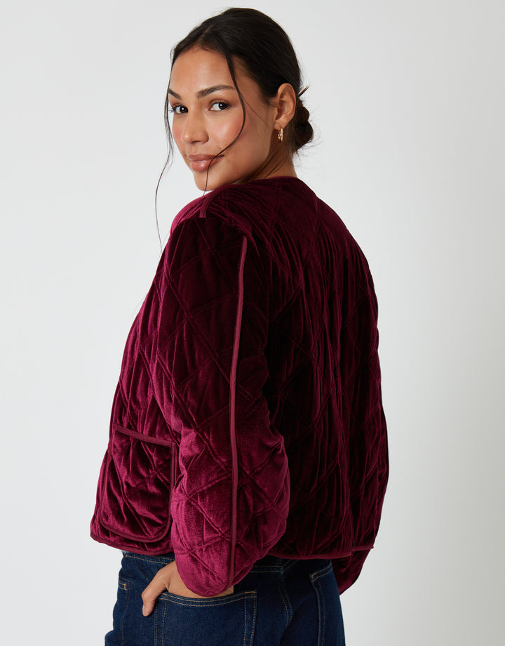 Berry Red Diamond Quilted Velvet Jacket