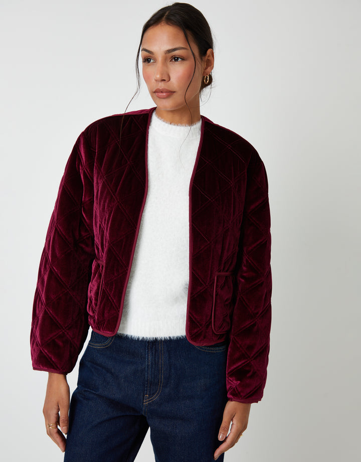 Berry Red Diamond Quilted Velvet Jacket