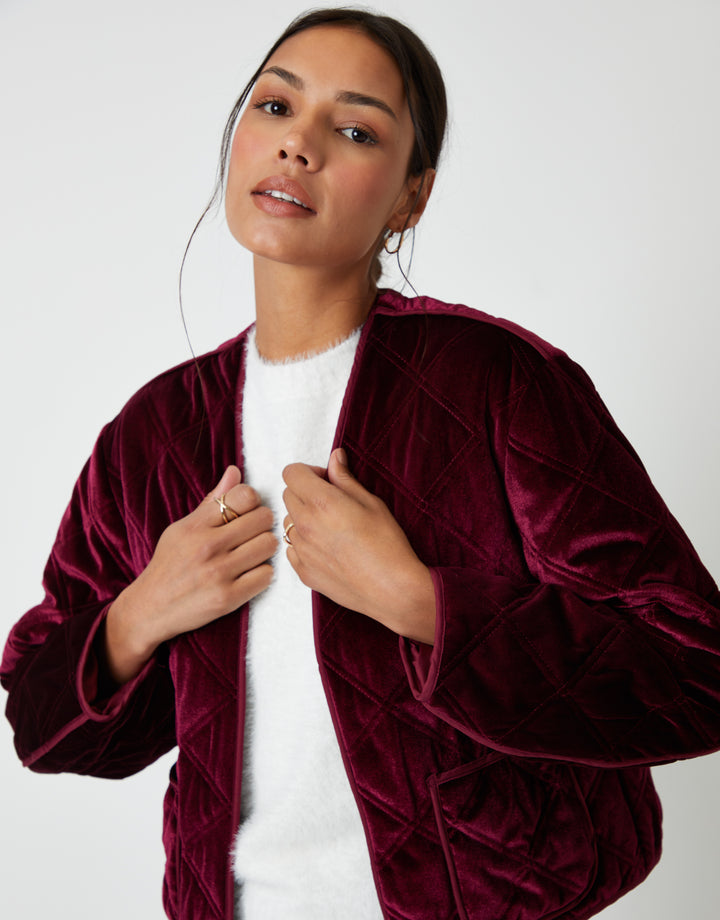 Berry Red Diamond Quilted Velvet Jacket