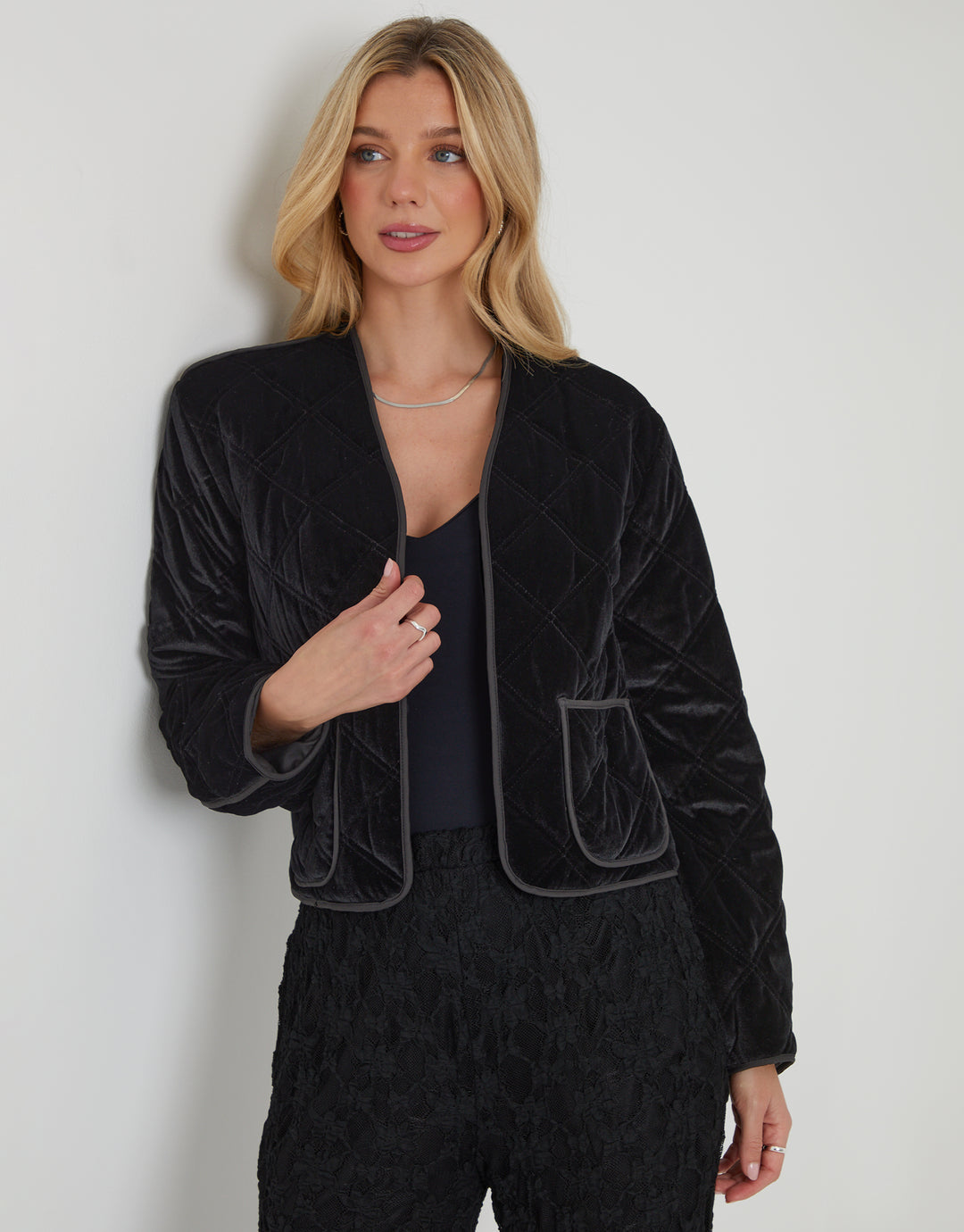 Black Diamond Quilted Velvet Jacket