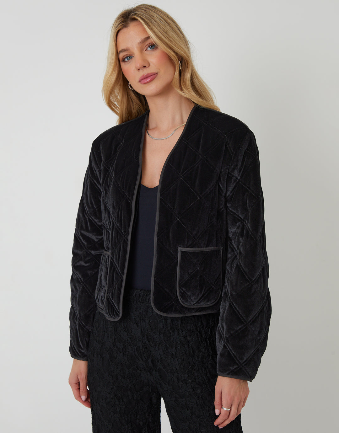 Black Diamond Quilted Velvet Jacket