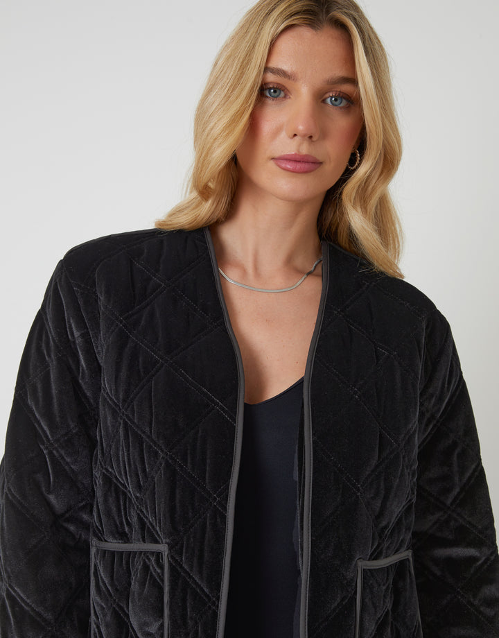 Black Diamond Quilted Velvet Jacket