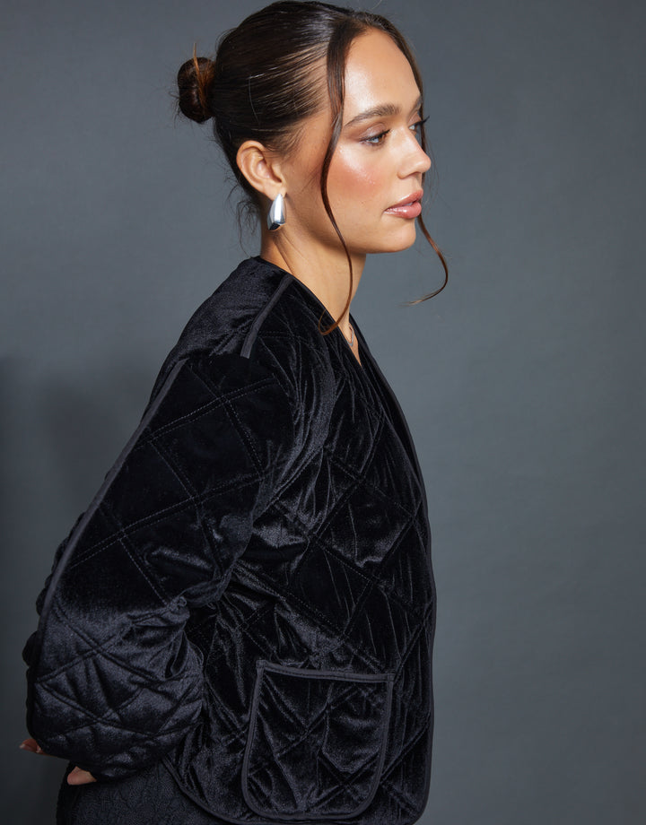 Black Diamond Quilted Velvet Jacket