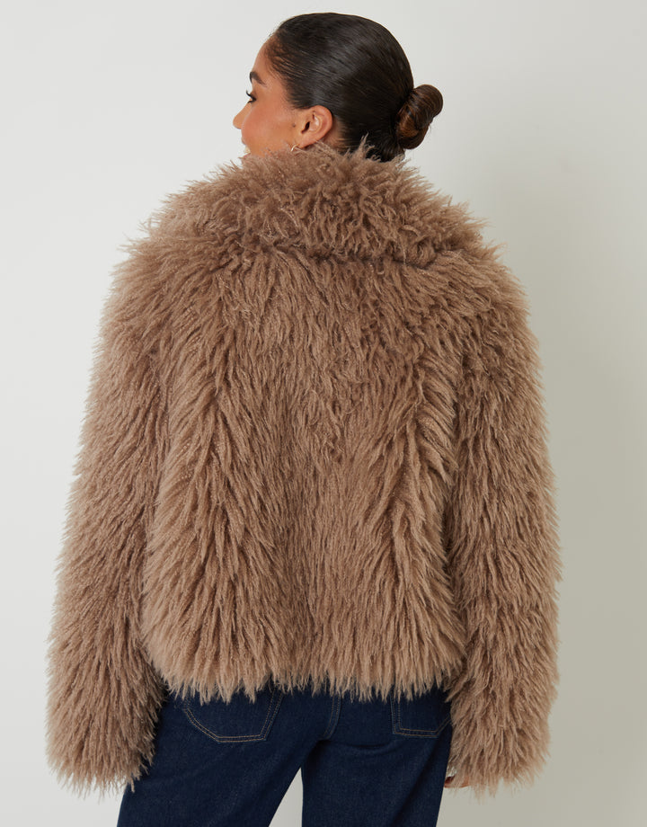 Mushroom Collared Faux Fur Coat