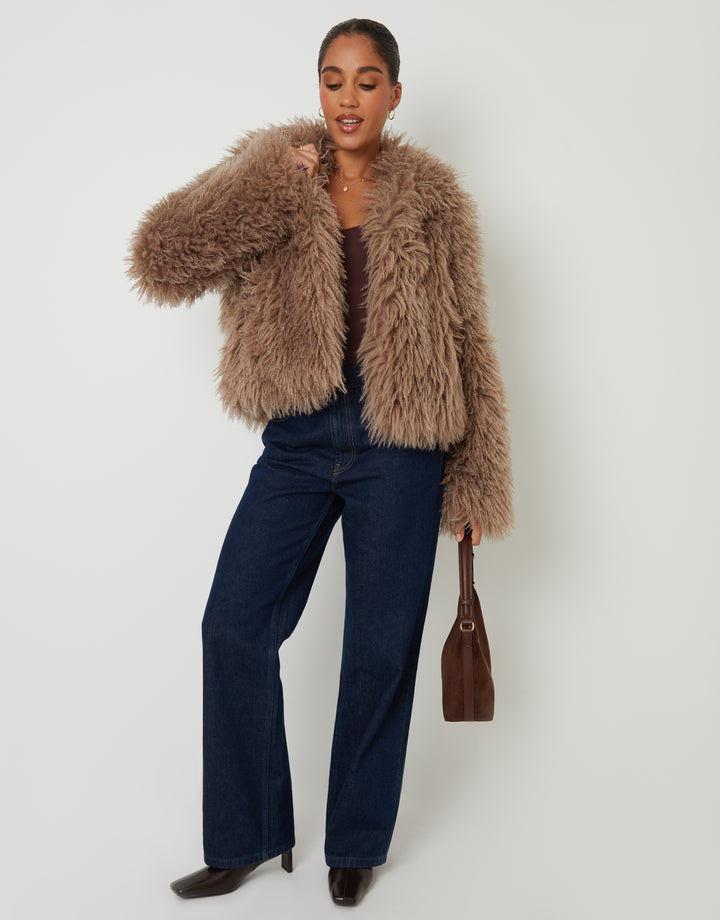 Mushroom Collared Faux Fur Coat