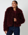 Berry Red Collared Faux Fur Coat