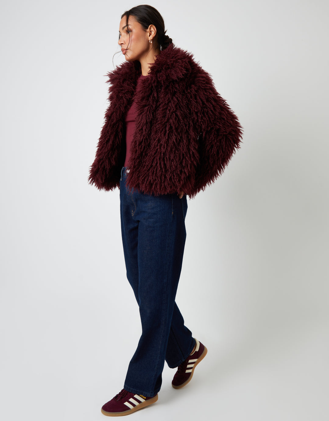 Berry Red Collared Faux Fur Coat