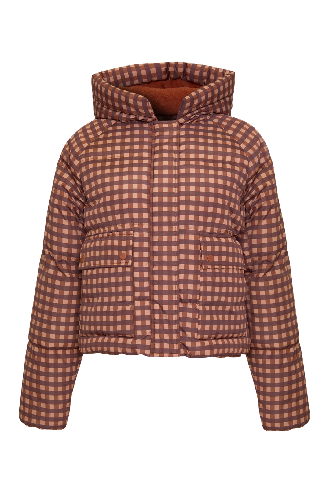 Pink Gingham Print Hooded Padded Jacket