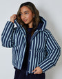 Navy Stripe Hooded Padded Jacket