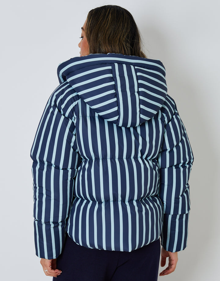 Navy Stripe Hooded Padded Jacket
