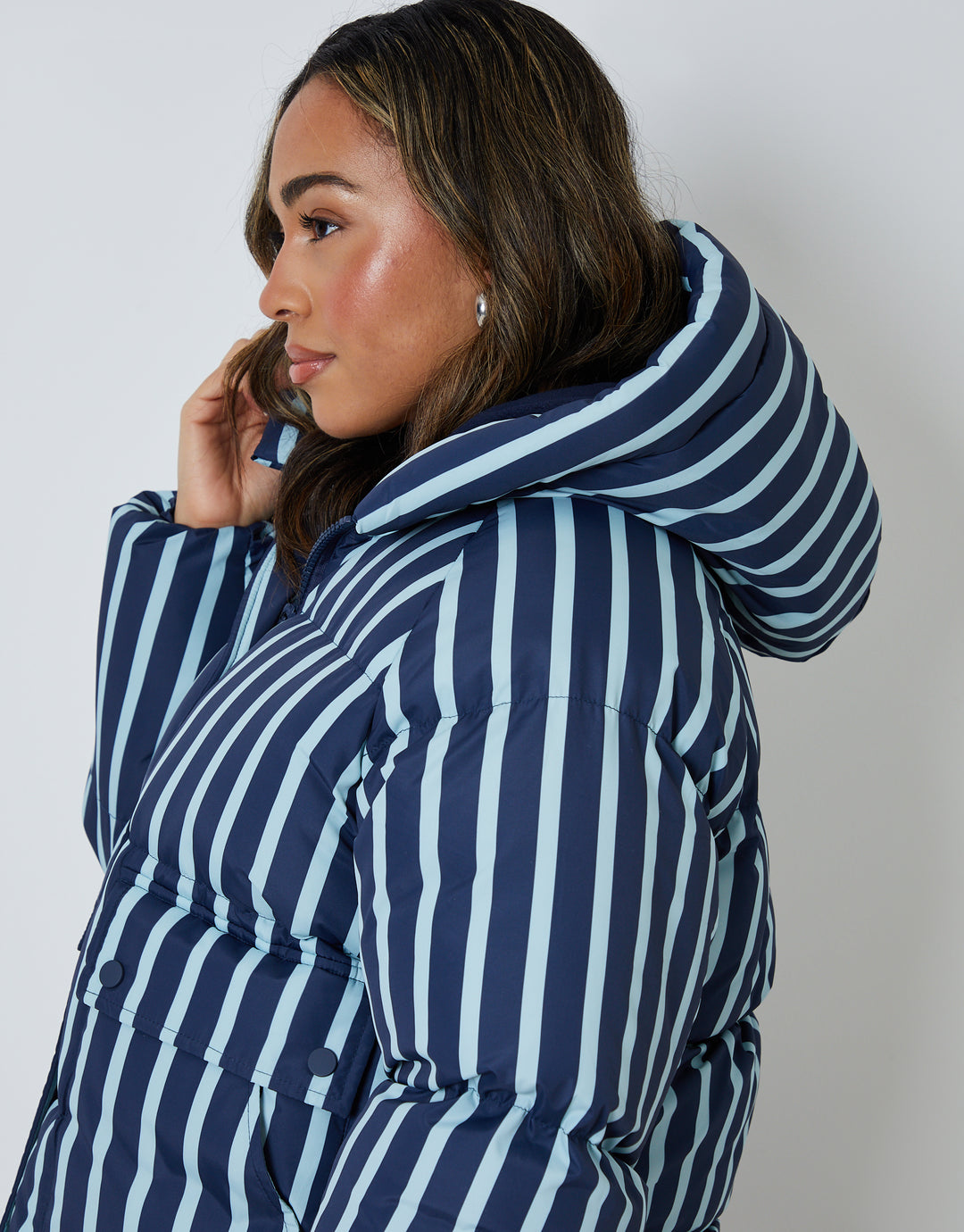 Navy Stripe Hooded Padded Jacket