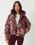 Floral Print Hooded Padded Jacket in Berry Red