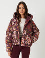 Berry Red Floral Print Hooded Padded Jacket