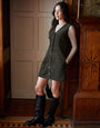 Olive Green Corduroy Waistcoat Mini Dress