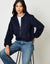 Navy Brushed Bubble Hem Bomber Jacket