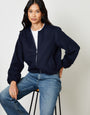 Navy Brushed Bubble Hem Bomber Jacket