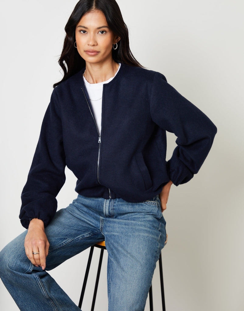 Brushed Bubble Hem Bomber Jacket