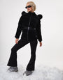 Black High Shine Belted Parka Ski Jacket