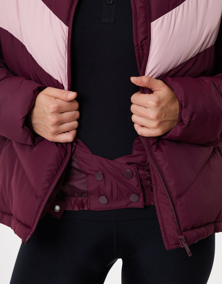 Berry Red Contrast Chevron Padded Ski Jacket