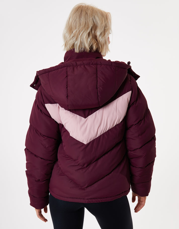 Berry Red Contrast Chevron Padded Ski Jacket